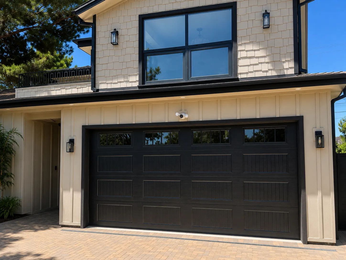 Residential black garage door installed by TruePro