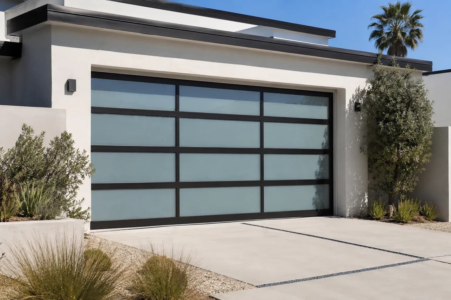 Contemporary frosted-glass residential garage door
